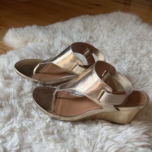 White Mountain Shimmering Gold Wedge Sandals